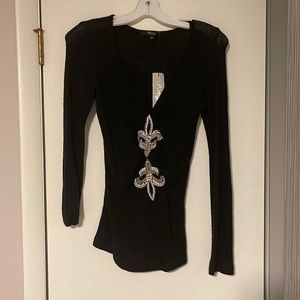 Sky black v neck sweater shirt with silver embellishments